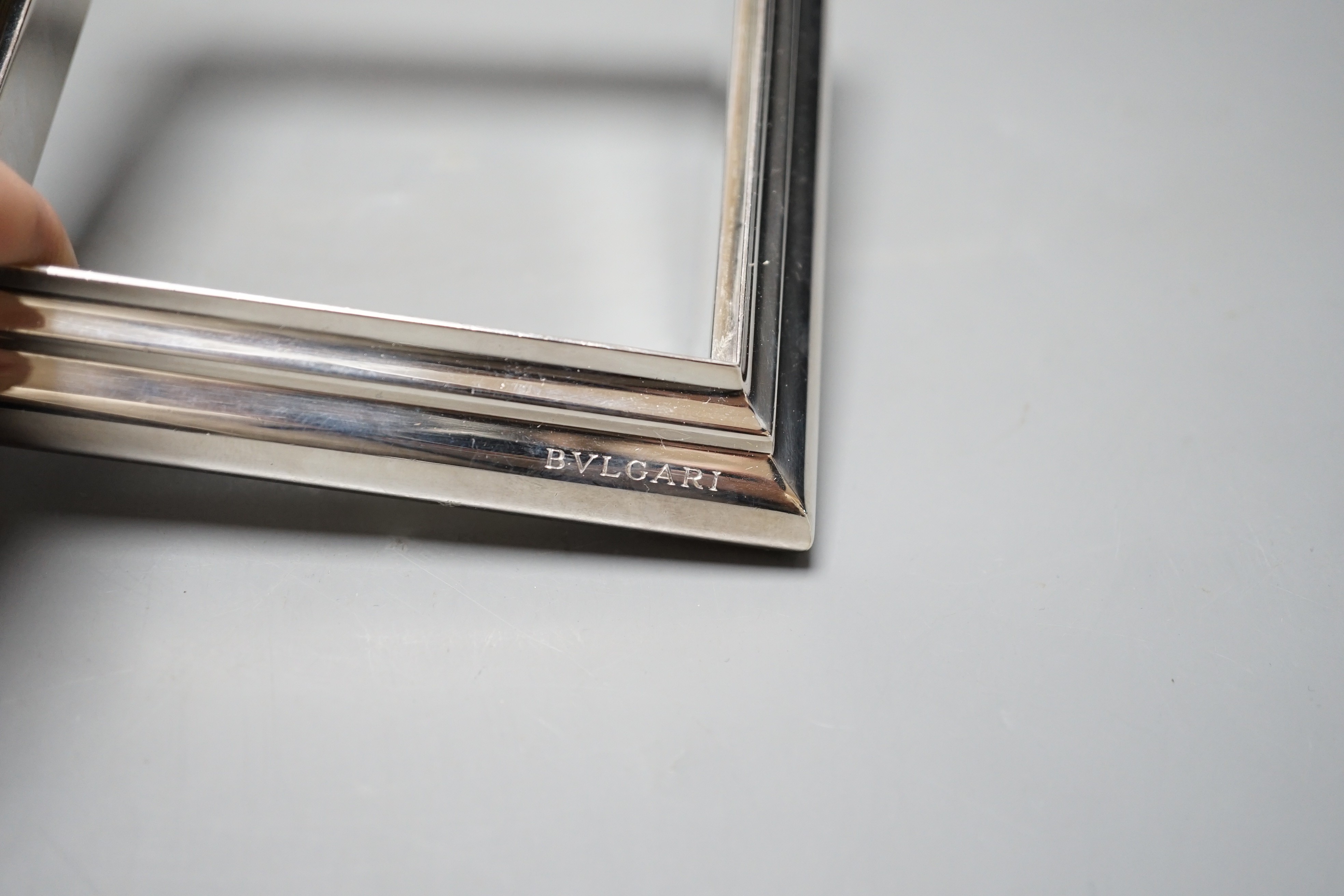 A modern Italian Bulgari 925 square stand, 11.8cm, 9oz, lacking glass insert?.